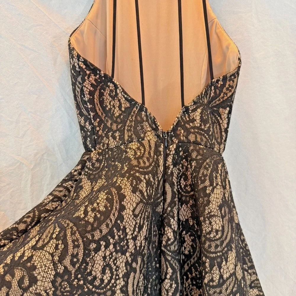 Windsor Black Lace Halter Homecoming Hoco Party Dress Sz S Nude Illusion Back - Picture 6 of 15